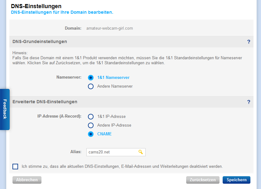 1und1-DNS-einstellungen